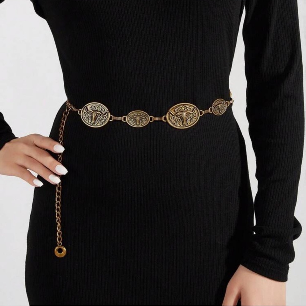 Gold Chain Belt with Medallion Accents